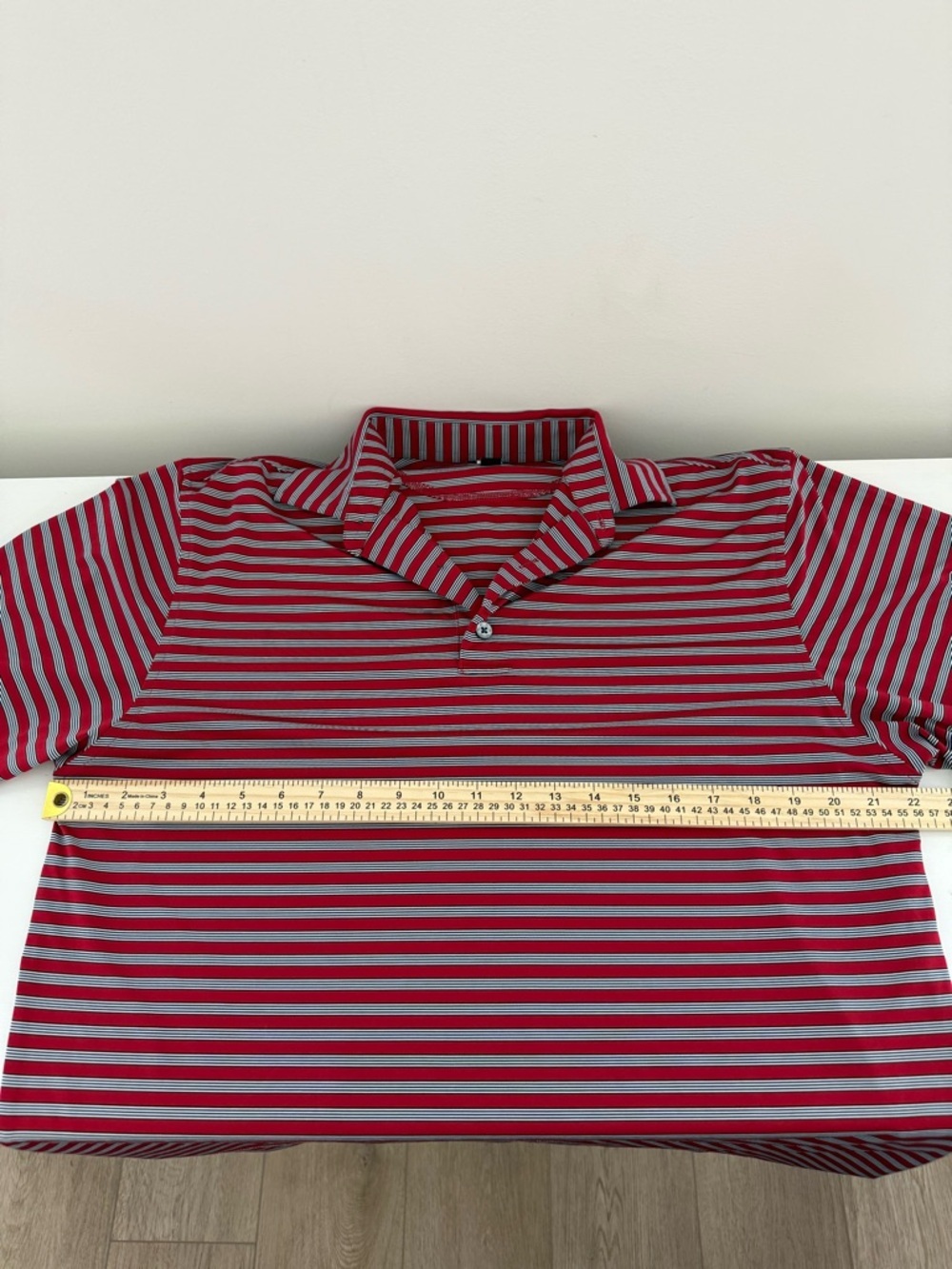FootJoy Red Striped Golf Polo Shirt Medium Performance Stretch - Picture 6 of 7